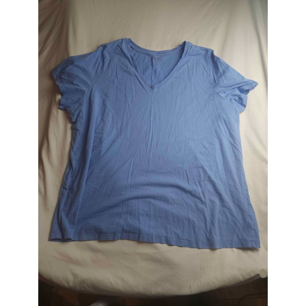 Woman Within T Shirt Womens Size 3X Blue Short Sleeve V-Neck Minimalist Casual